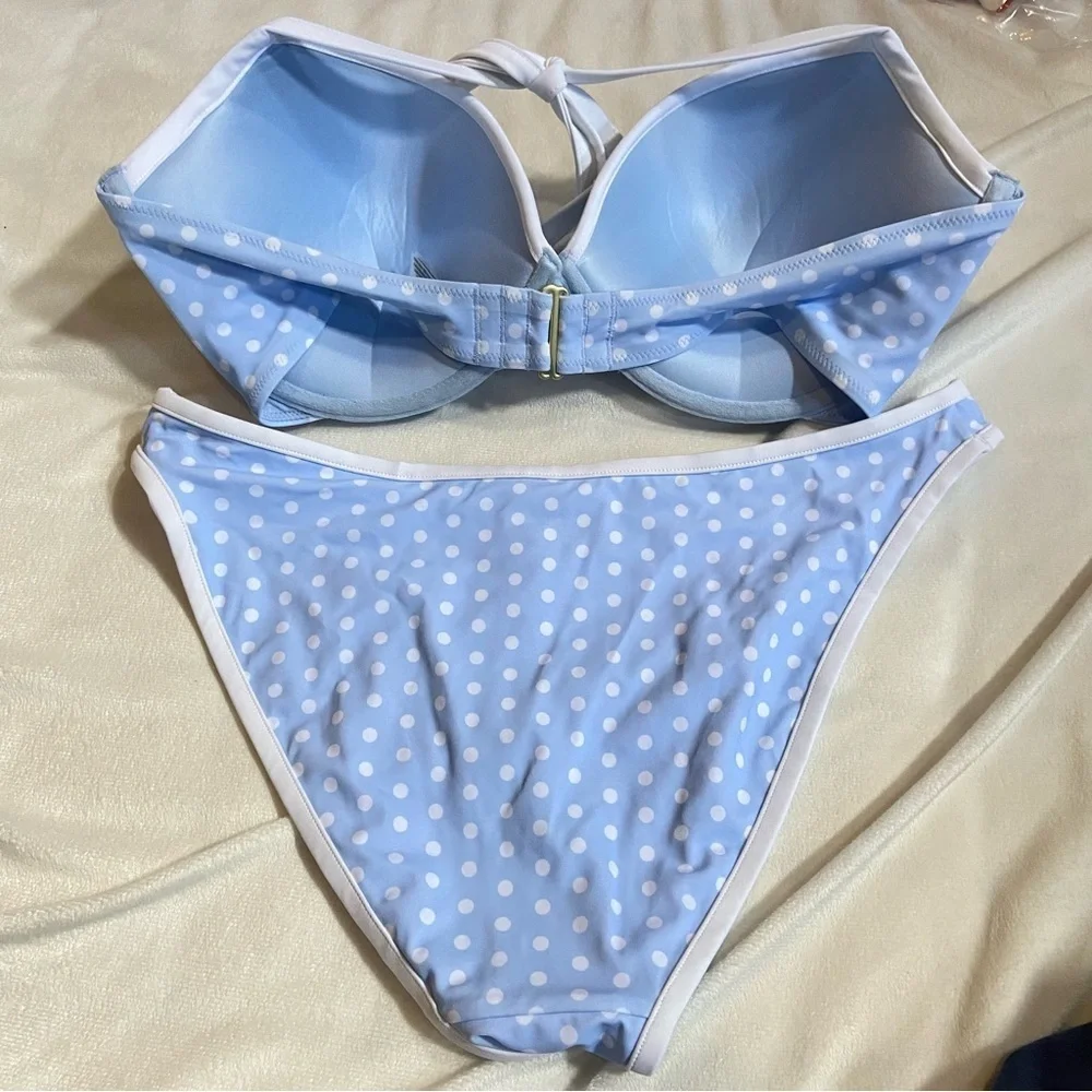 New! Frankie's Bikinis SET Addison Annabelle Blue Polka Dot Bikini 1578